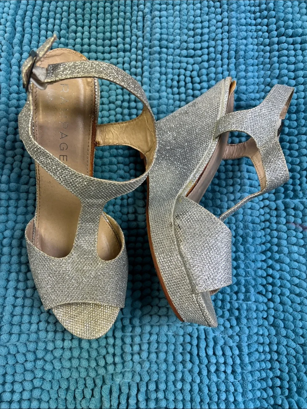 Rampage Gold Glitter T-Strap Heels